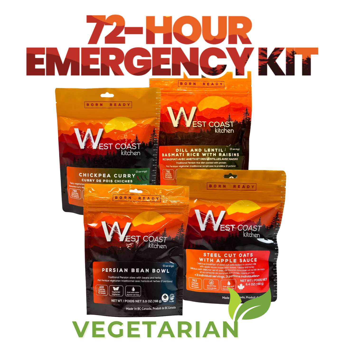 72 Hour Emergency Kits - NEW EXTENDED 10 YEAR SHELF LIFE - Vegetarian (Individual)